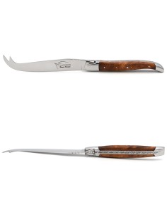 Couteau à fromage avec mitres inox brillant et manche en thuya
