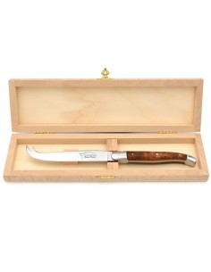 Laguiole Käsemesser, Heftbacken aus glänzendem Edelstahl, breiterer Griff aus Thuya 2