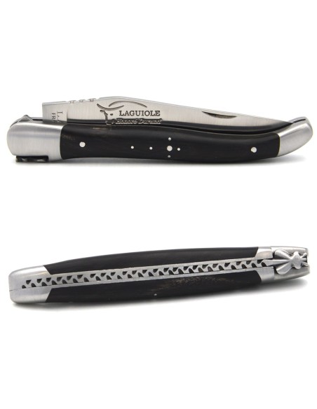 Laguiole pocket knife, 12 cm, forged bee, olive wood handle with shiny bolsters