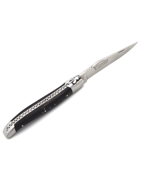 Laguiole pliant  abeille forgée massive, 12 cm, manche pointe de corne