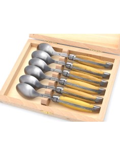 Petites cuillères Laguiole, manches galbés en bois divers