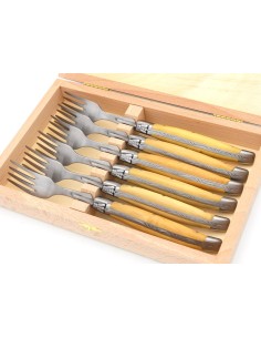 Coffret de fourchettes de table Laguiole, finition inox brossé, manche galbé en buis