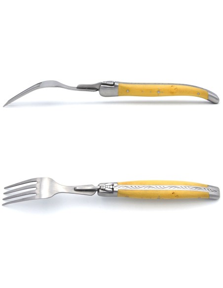 Coffret de fourchettes de table Laguiole, finition inox brossé, manche galbé en buis