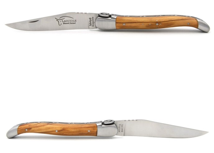 Laguiole pocket knife, 12 cm, horse pattern, olivewood handle