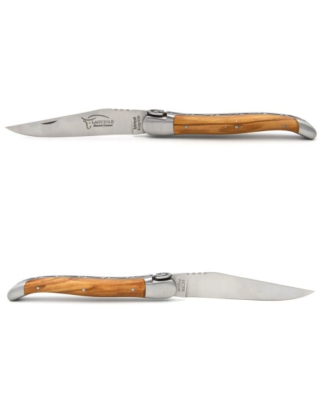 Laguiole pliant 12 cm, cheval, lame seule, manche en olivier avec finition inox mat
