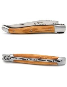 Laguiole pliant 12 cm, cheval, lame seule, manche en olivier avec finition inox mat 2