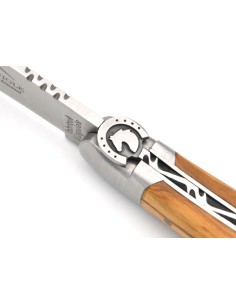 Laguiole pliant 12 cm, cheval, lame seule, manche en olivier avec finition inox mat