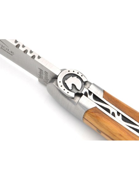 Laguiole Klappmesser, 12cm, Reitmuster, Griff aus Olivenholz