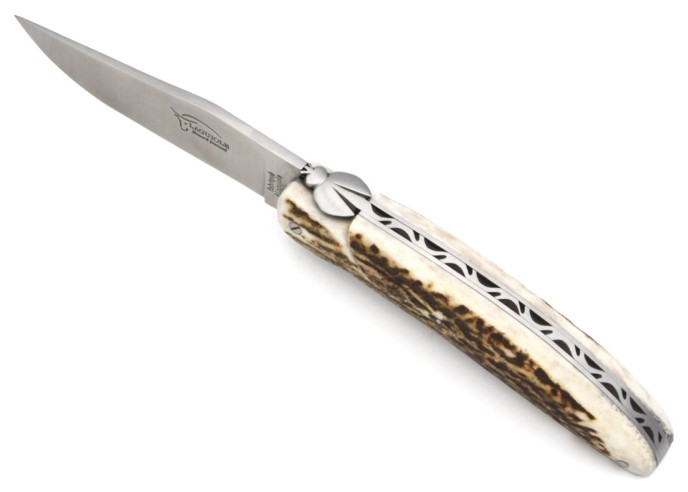 Laguiole Honoré Durand, modèle Chasse, plein manche inox mat, bois de cerf