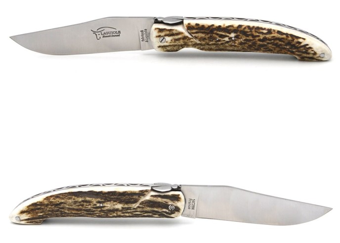Laguiole Honoré Durand, modèle Chasse, plein manche inox mat, bois de cerf
