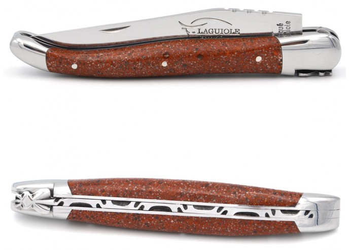 Laguiole pocket knife, 12 cm, Lille brick handle (recycled), forged bee, shiny bolsters