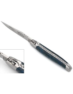 Laguiole 12 cm, abeille forgée classique n°2, manche en loupe de peuplier stabilisée bleu 2