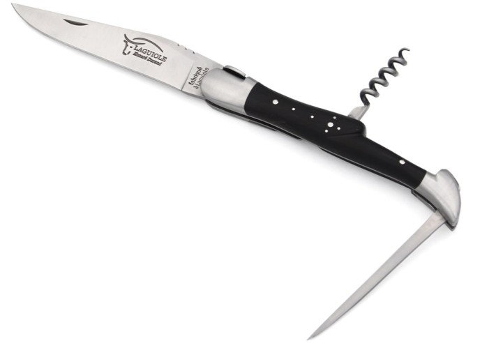 Laguiole 12cm, Reitmuster, Klinge & Korkenzieher & Dorn, Griff aus Hornspitze