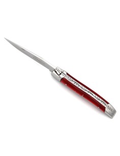 Laguiole pliant, 10 cm, abeille soudée, manche en acrylique rouge 2