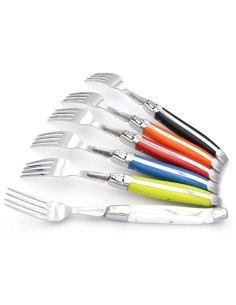 Laguiole forks with shiny stainless steel bolsters. Slim various colors Corian handles 2
