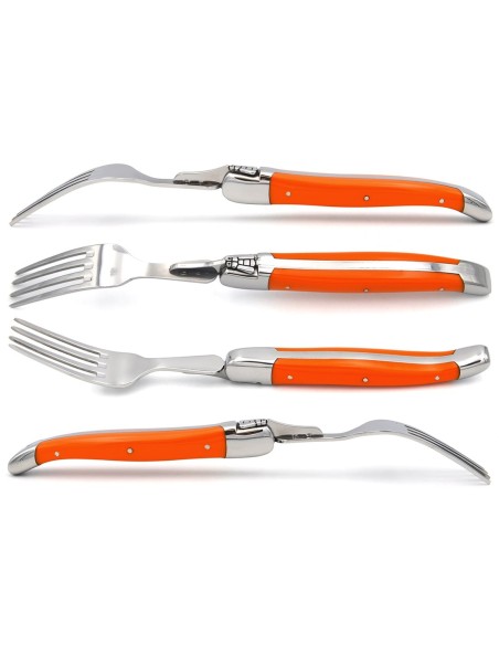 Laguiole forks with shiny stainless steel bolsters. Slim various colors Corian handles