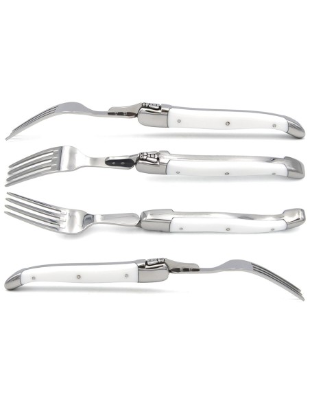 Laguiole forks with shiny stainless steel bolsters. Slim various colors Corian handles