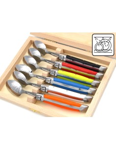 Laguiole Teelöffel, Heftbacken aus glänzendem Edelstahl, fein Griff aus Corian, weiß, spülmaschinenfest