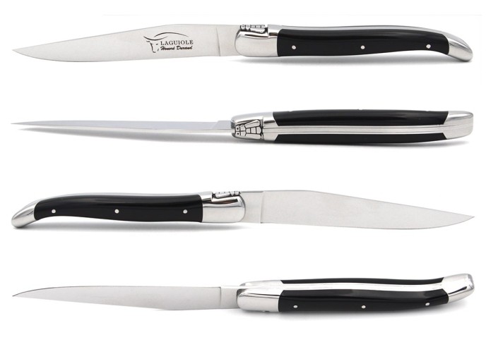 Laguiole Steakmesser, Heftbacken aus glänzendem Edelstahl, fein Griff aus Corian, 6 Farben, spülmaschinenfest