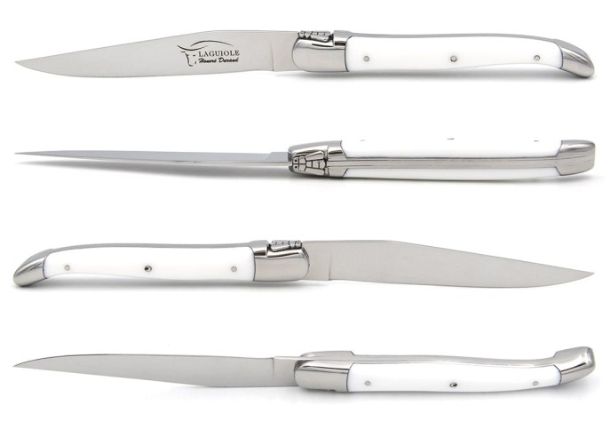 Laguiole Steakmesser, Heftbacken aus glänzendem Edelstahl, fein Griff aus Corian, 6 Farben, spülmaschinenfest