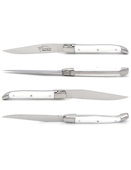 Laguiole Steakmesser, Heftbacken aus glänzendem Edelstahl, fein Griff aus Corian, 6 Farben, spülmaschinenfest