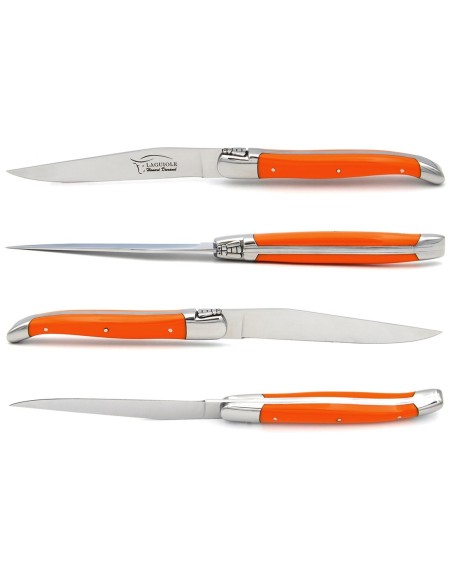 Laguiole Steakmesser, Heftbacken aus glänzendem Edelstahl, fein Griff aus Corian, 6 Farben, spülmaschinenfest