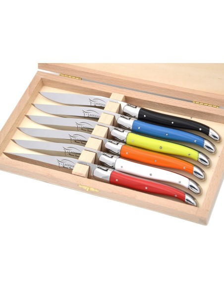 Coffret d'authentiques couteaux de table Laguiole manche corian