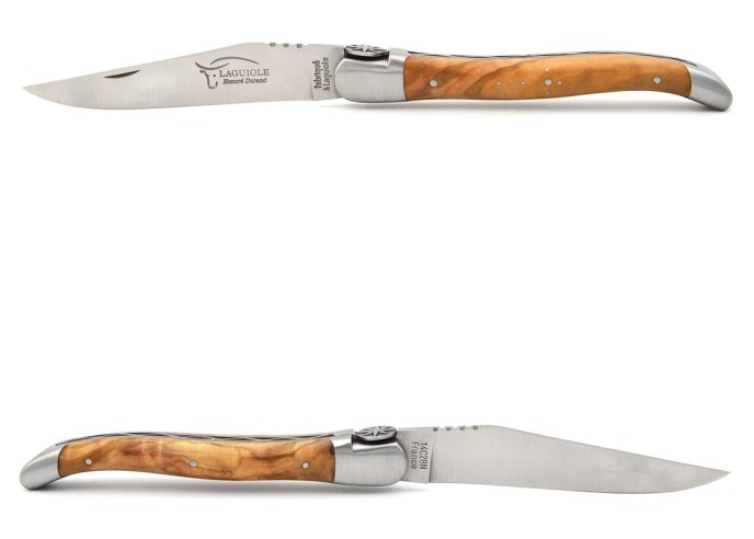 Laguiole pliant 12 cm, rose des vents, lame seule, manche en olivier