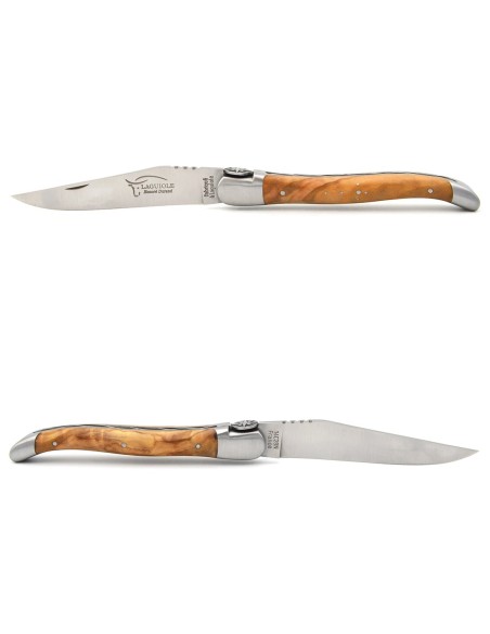 Laguiole pliant 12 cm, rose des vents, lame seule, manche en olivier