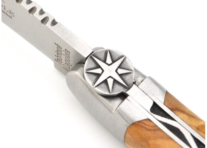 Laguiole Klappmesser, 12cm, Kompassrose, Heftbacken aus mattem Edelstahl