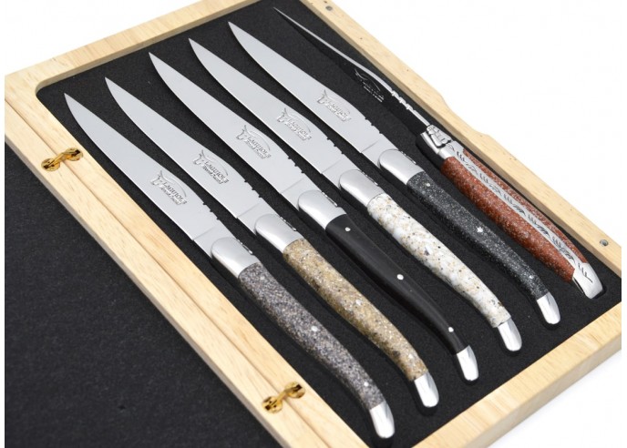 Laguiole steak knives, wide handles made from recycled materials