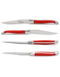 Laguiole Steakmesser, Heftbacken aus glänzendem Edelstahl, spülmaschinenfest,  fein Griff aus rot Corian (Acrylic) 2