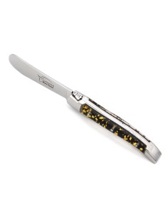 Laguiole butter knife, slim gold leaf inclusion handle (black background) 2