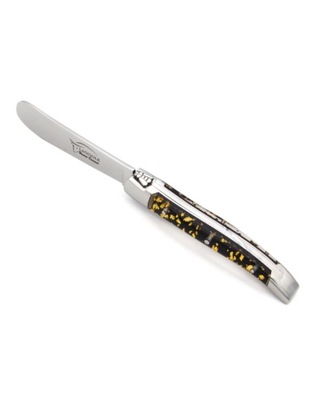 Laguiole Buttermesser, Fein Griff aus Blattgold in Einschlüssen (schwarzer Grund)
