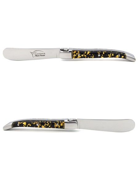 Couteau à beurre de Laguiole, manche feuille d'or en inclusion