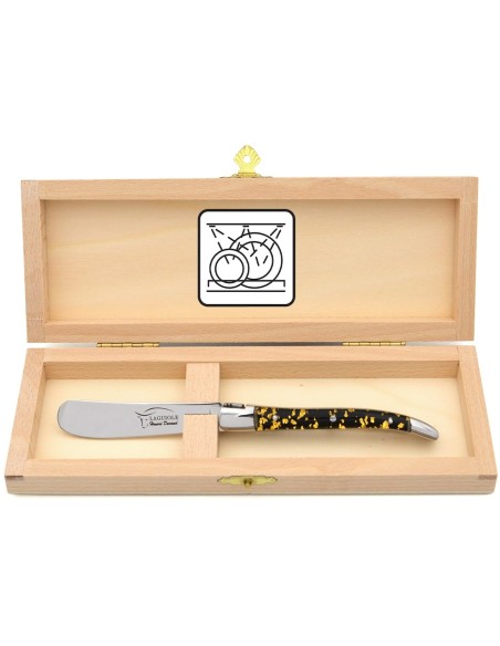 Couteau à beurre de Laguiole, manche feuille d'or en inclusion