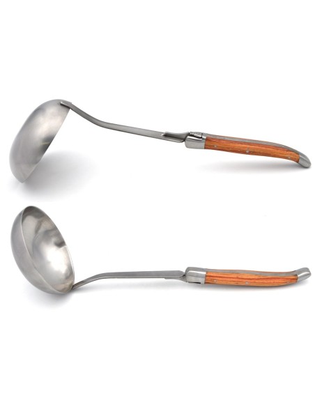 Laguiole Suppenkellen, Heftbacken aus mattem Edelstahl, breiterer Griff aus Rosenholz