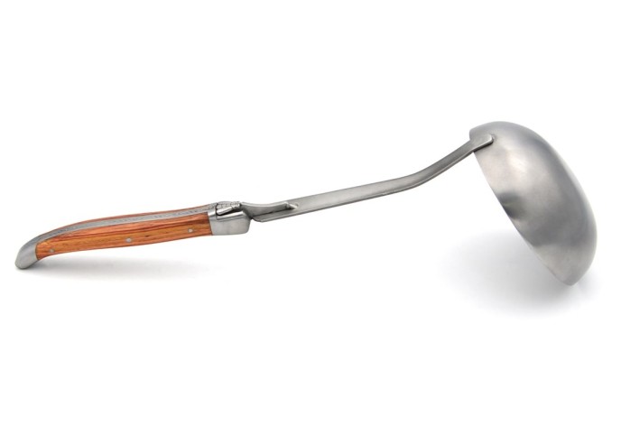 Louche, manche galbé en bois de rose, finition inox mat