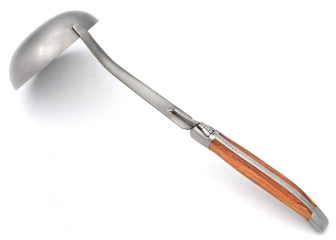 Laguiole ladle, wide rosewood handle with matt stainless steel bolsters