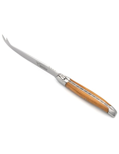 Couteau à fromage avec mitres inox brillant et manche bois d'olivier