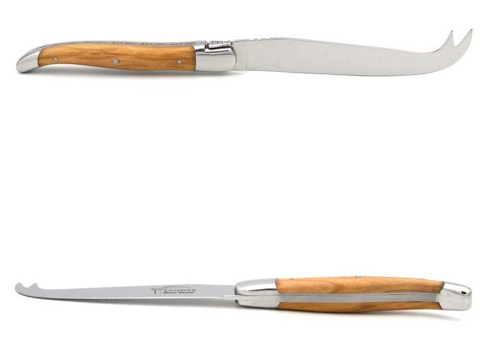 Laguiole Käsemesser, Heftbacken aus glänzendem Edelstahl, breiterer Griff aus Olivenholz