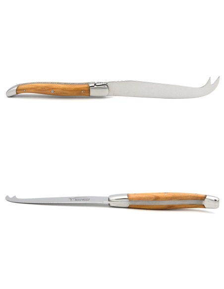 Laguiole Käsemesser, Heftbacken aus glänzendem Edelstahl, breiterer Griff aus Olivenholz