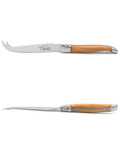 Couteau à fromage avec mitres inox brillant et manche bois d'olivier