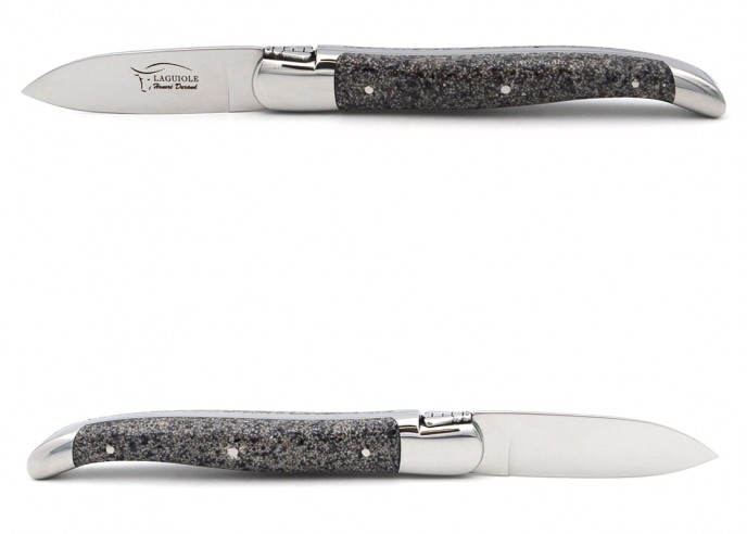 Laguiole oyster knife, mussel shells handle with shiny stainless steel bolsters