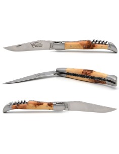 Laguiole pliant 12 cm, tire-bouchon, ciselé dessus-dessous, genévrier 2