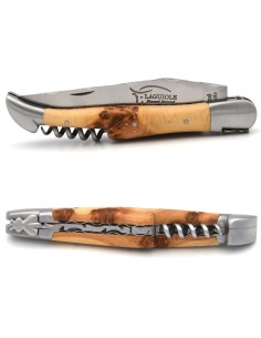Laguiole pliant 12 cm, tire-bouchon, ciselé dessus-dessous, genévrier