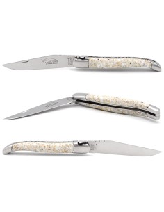 Laguiole pliant 12 cm, manche en porcelaine, abeille forgée, lame seule 2