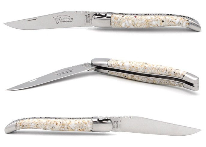 Laguiole pocket knife, 12 cm, porcelain handle, forged bee