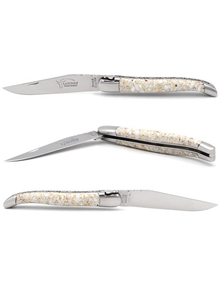 Laguiole pliant 12 cm, manche en porcelaine, abeille forgée, lame seule