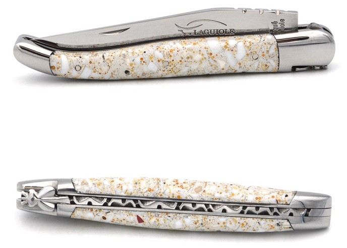 Laguiole pocket knife, 12 cm, porcelain handle, forged bee